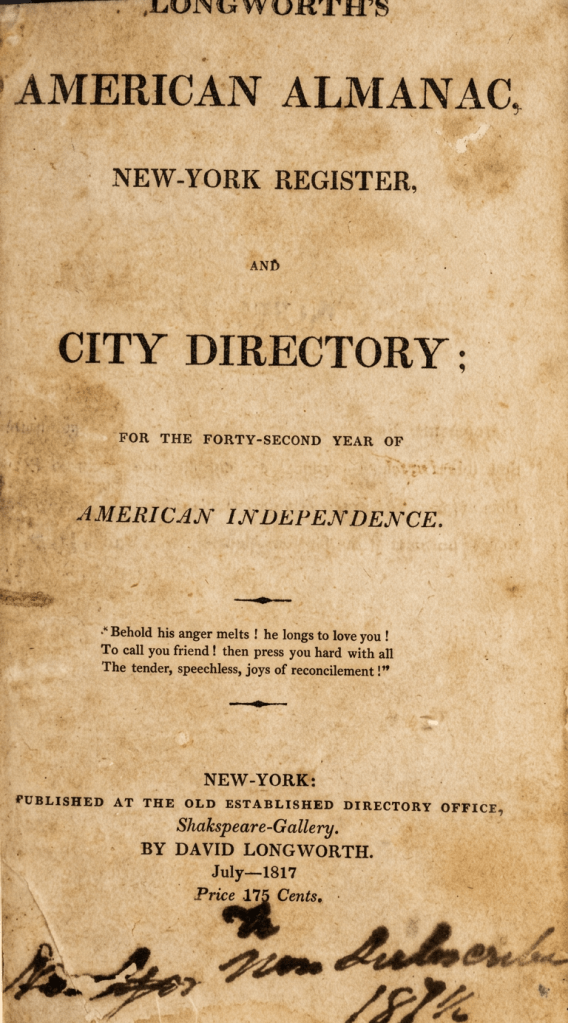Longworth's NYC directory 1817